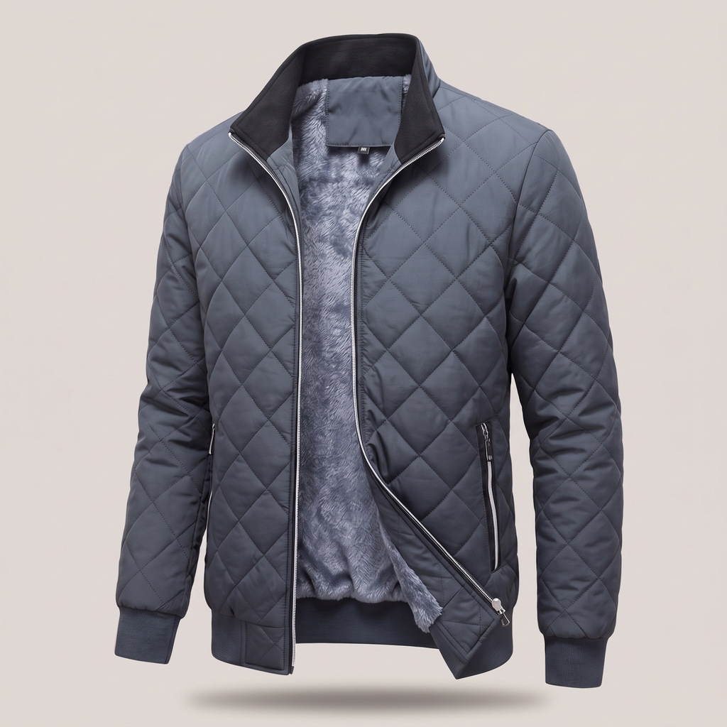 Men's Diamond Quilted Zip-Up Bomber Jacket