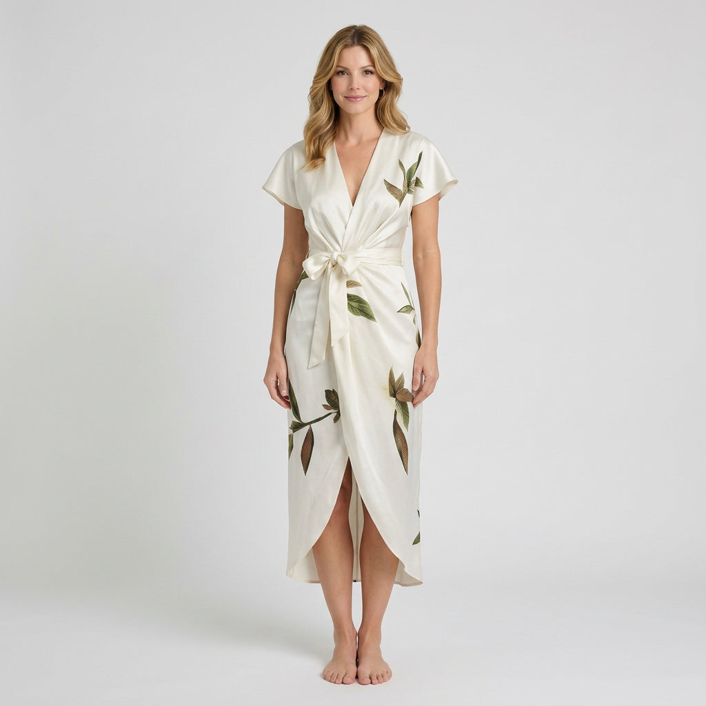 Women’s Wrap Midi Dress Printed Tie Waist – Short Sleeve Occasion Dress