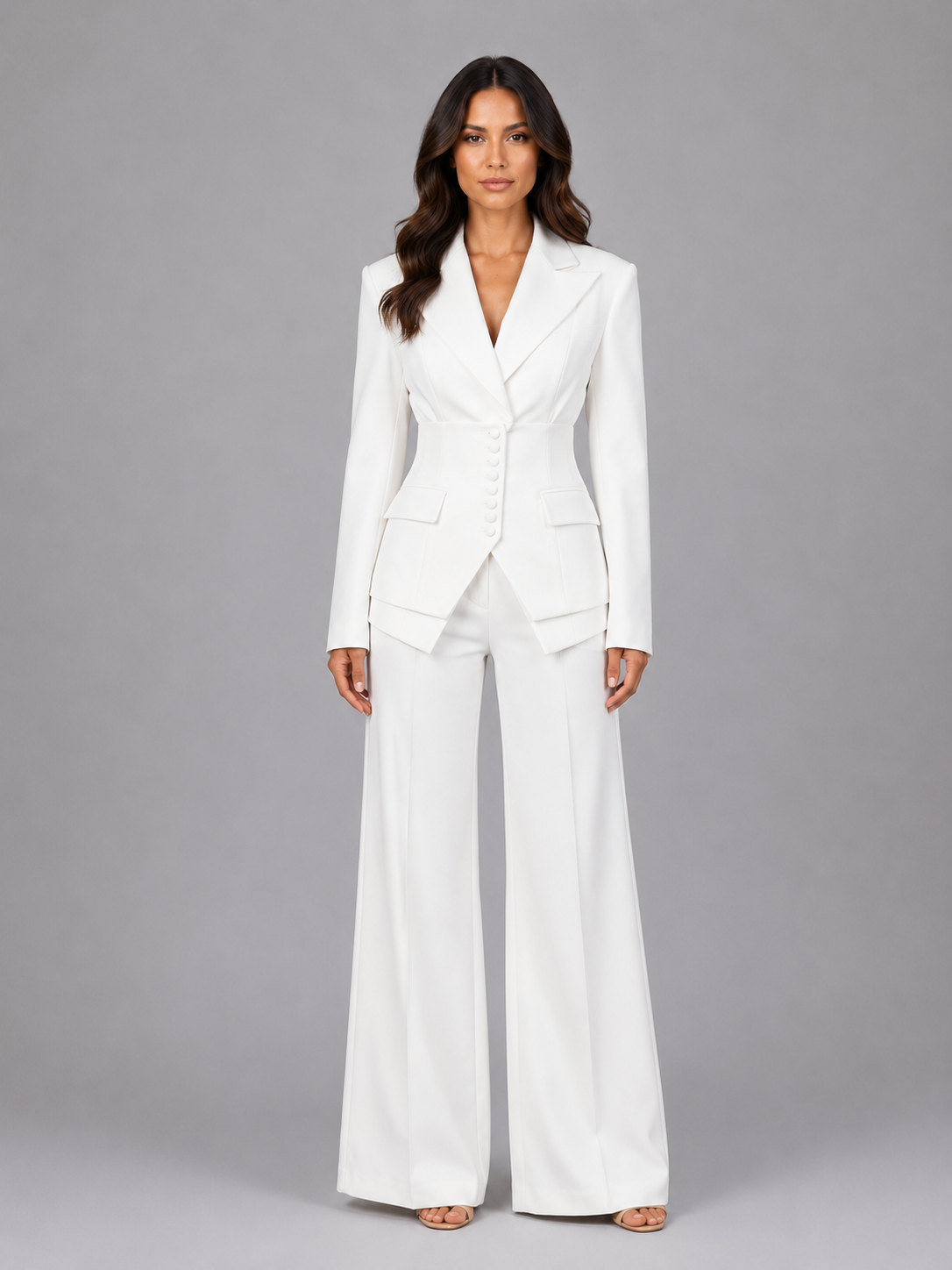 Women's Tailored Cinched-Waist Wide-Leg Suit Set