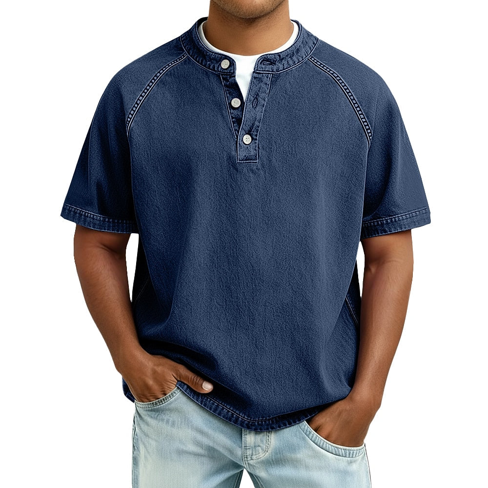 Oversized Washed Henley T-Shirt with Raglan Sleeves