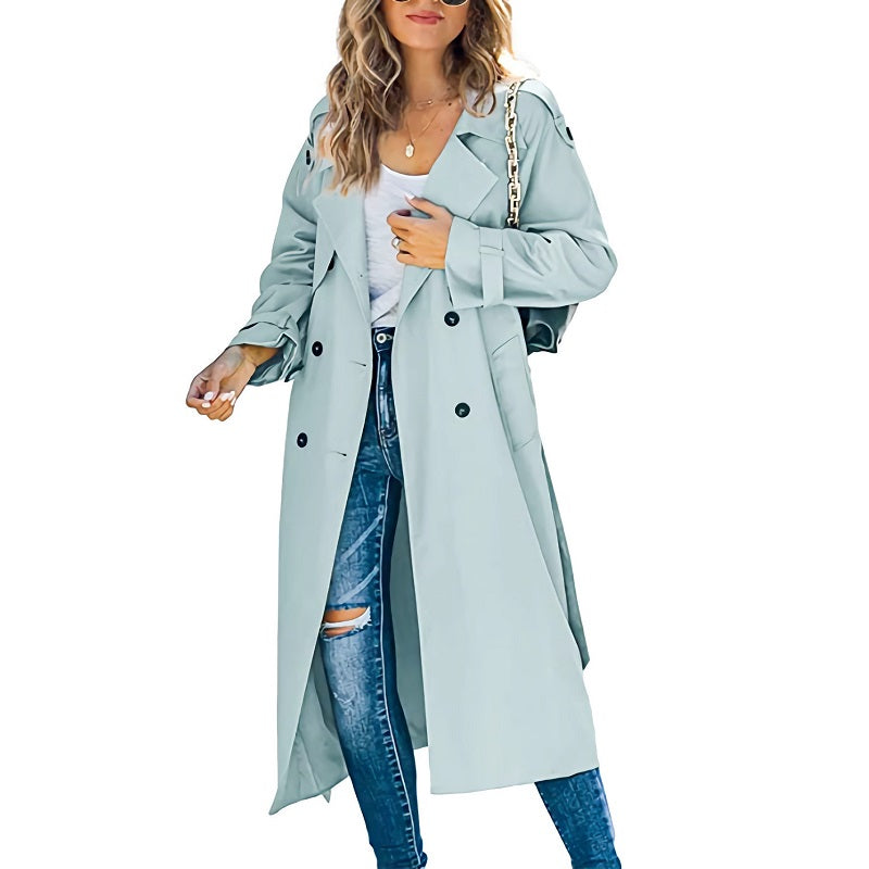 Women's Longline Double-Breasted Belted Trench Coat