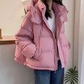 Women's cropped quilted puffer jacket with hood, long sleeves and zip front