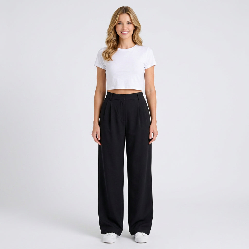 Women’s High Waisted Wide Leg Pants – Tailored Pleated Trouser Style