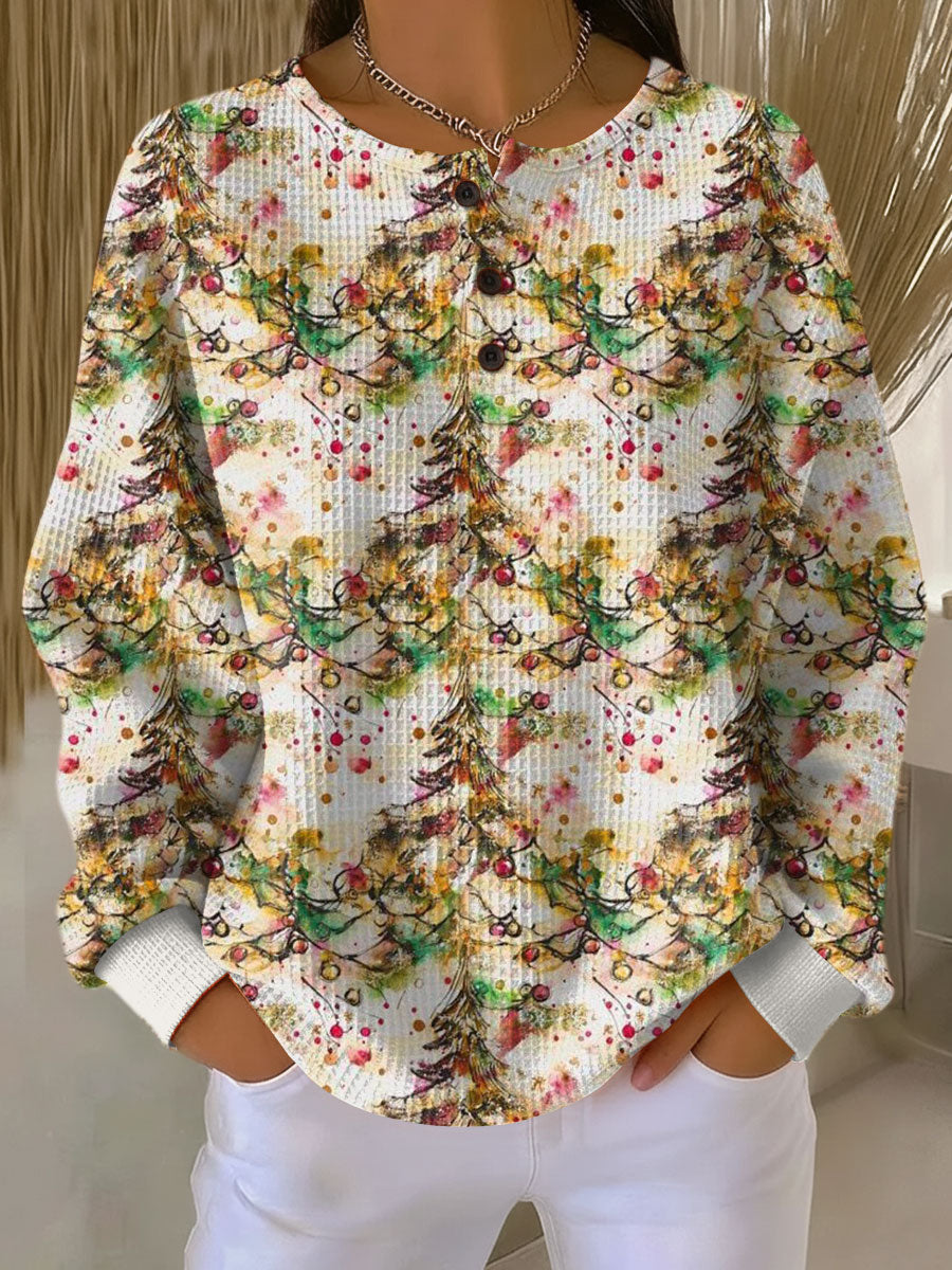 Pull gaufré pour femme à motif de Noël aquarelle