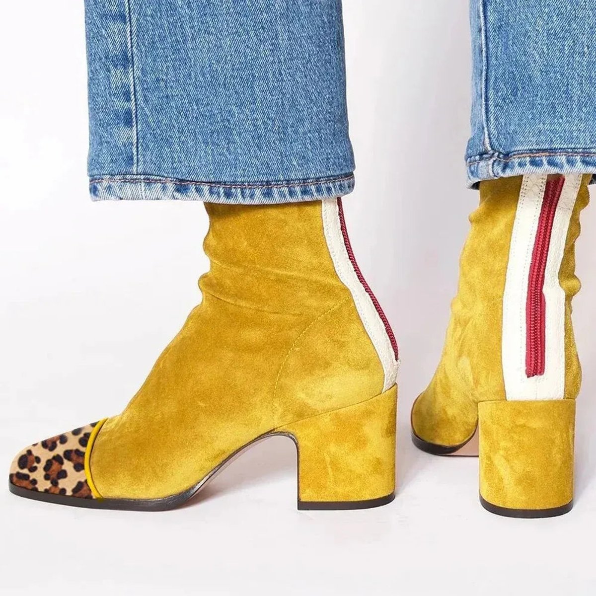 Women’s Suede-Look Square Toe Cap Block Heel Sock Boots
