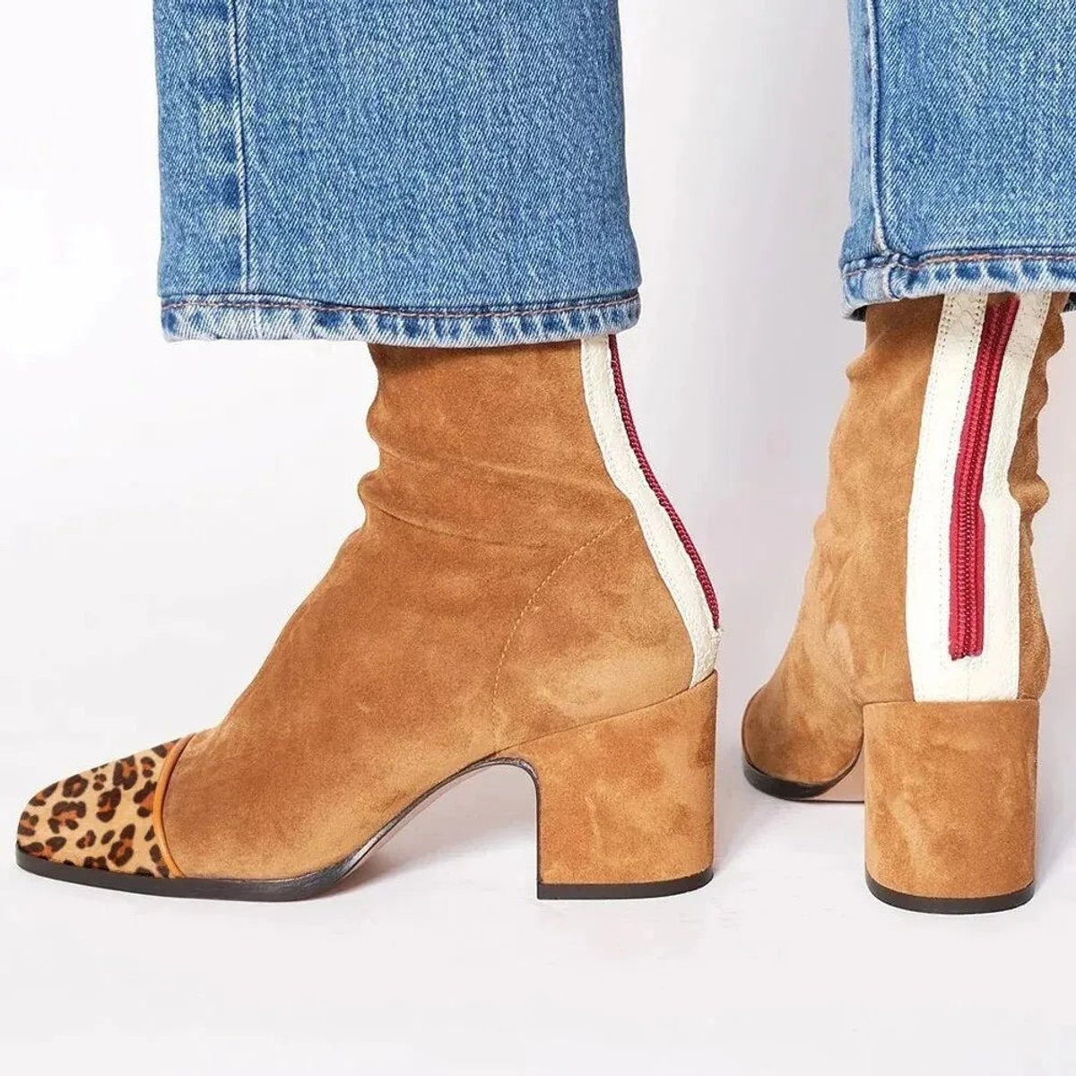 Women’s Suede-Look Square Toe Cap Block Heel Sock Boots