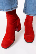 Women’s Suede-Look Square Toe Cap Block Heel Sock Boots