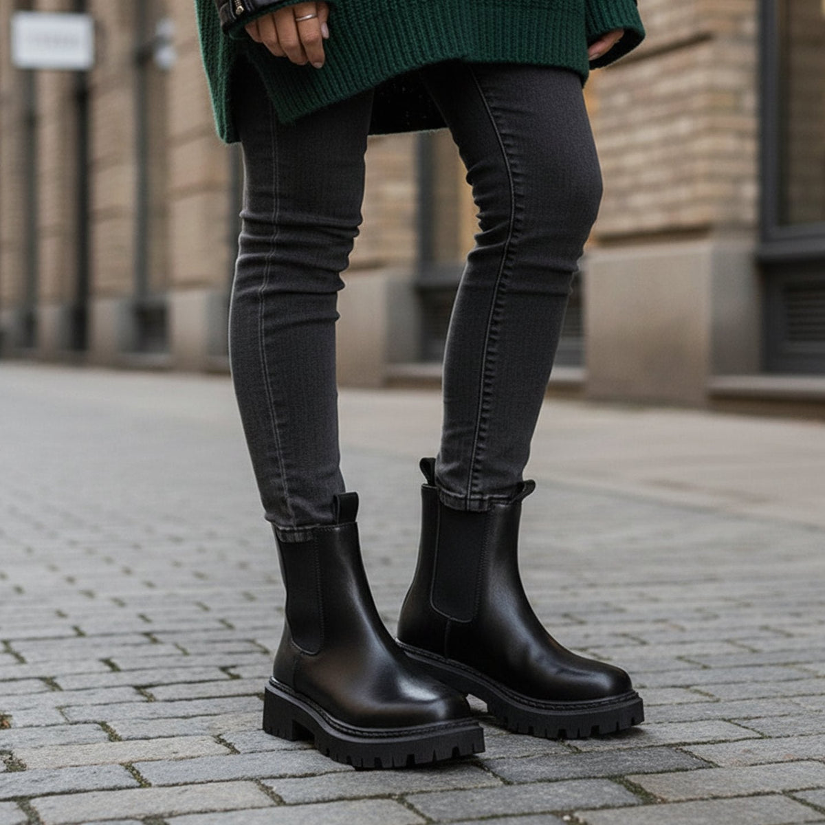 Women's Chelsea ankle boots with elastic side panels and chunky lug soles