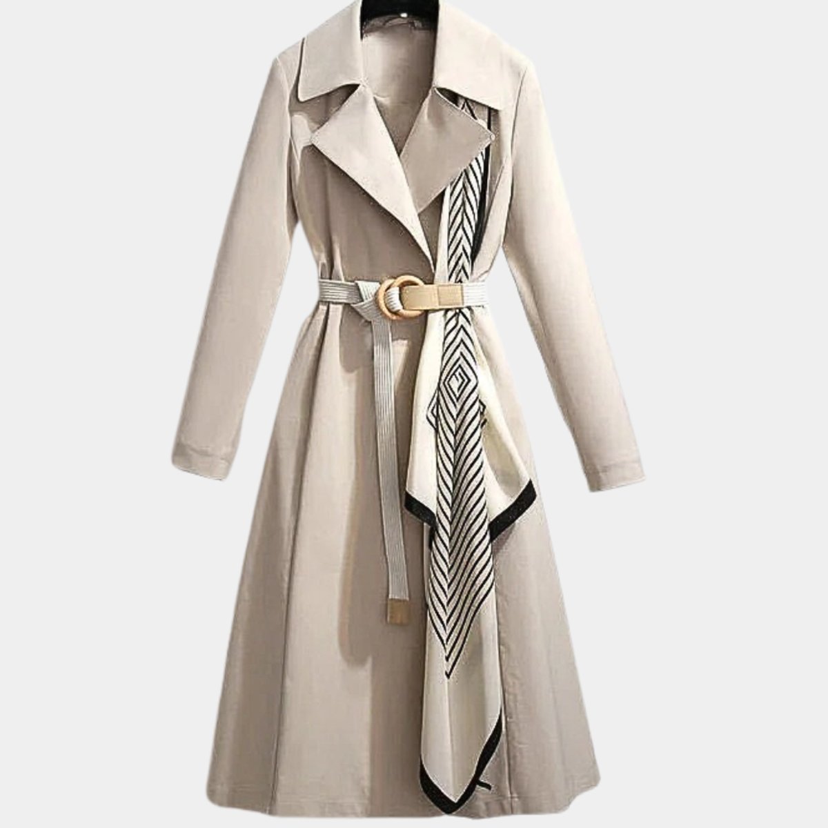 Trench-coat midi femme ceinturé avec détail foulard