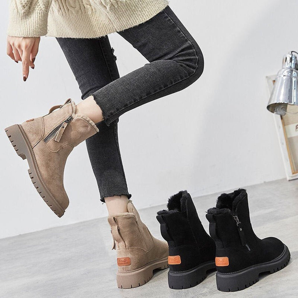 Women’s Slip-On Plush Lined Chunky Sole Winter Ankle Boots