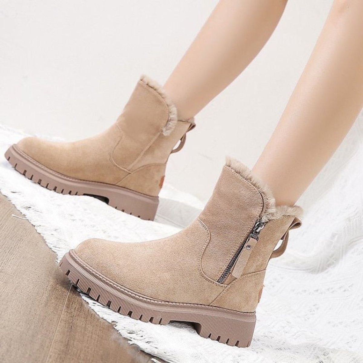 Women’s Slip-On Plush Lined Chunky Sole Winter Ankle Boots