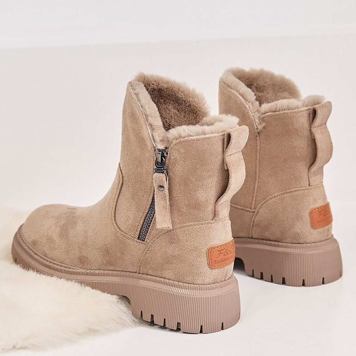 Women’s Slip-On Plush Lined Chunky Sole Winter Ankle Boots