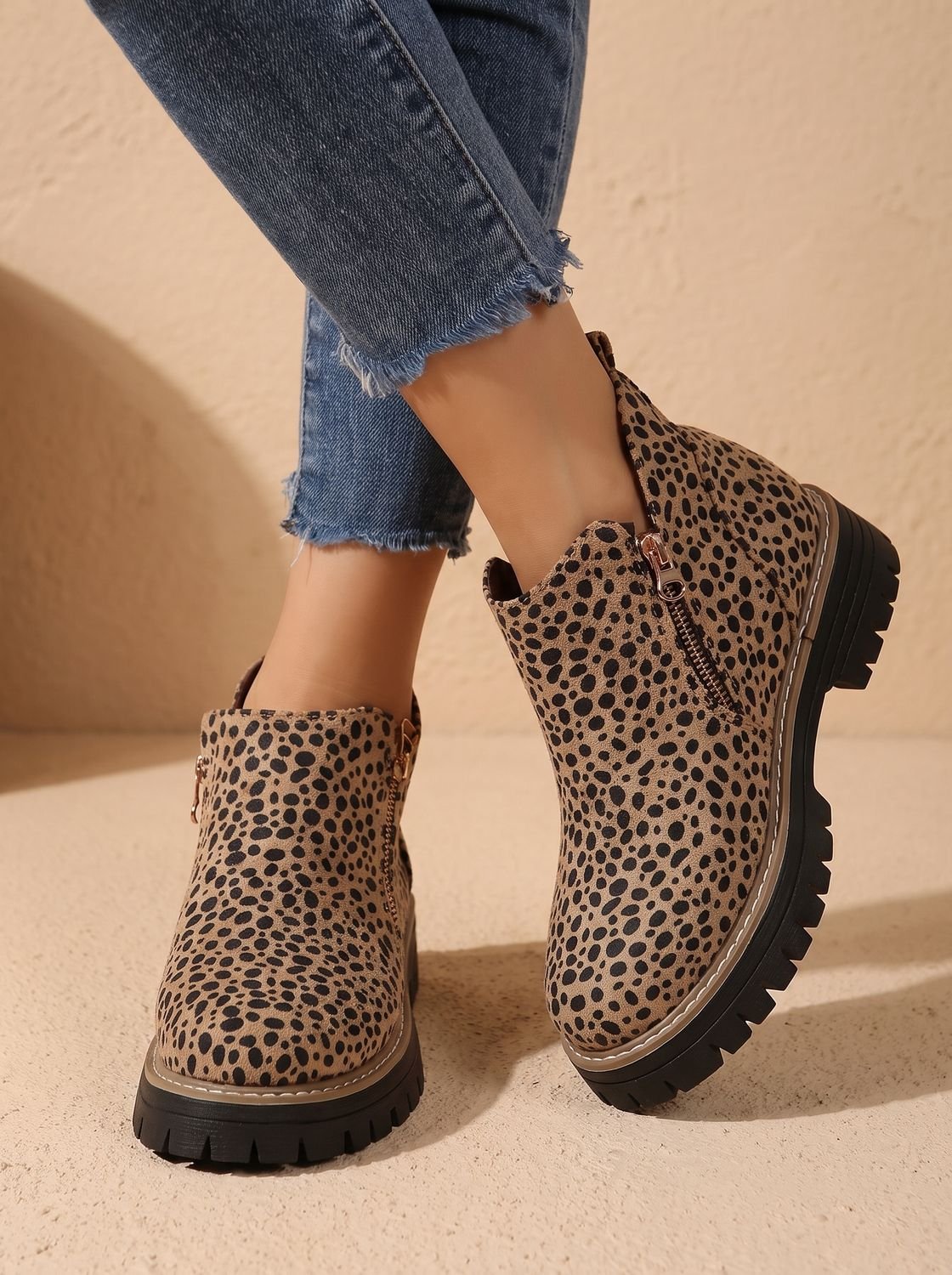 Women’s Suede-Look Side Zip Lug Sole Ankle Boots