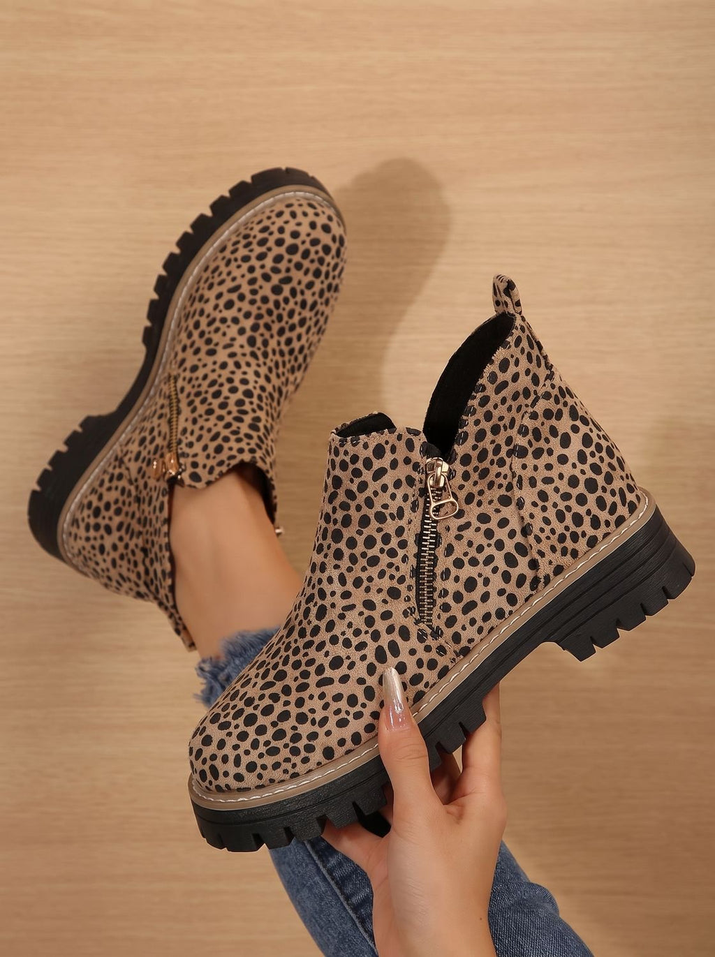 Women’s Suede-Look Side Zip Lug Sole Ankle Boots