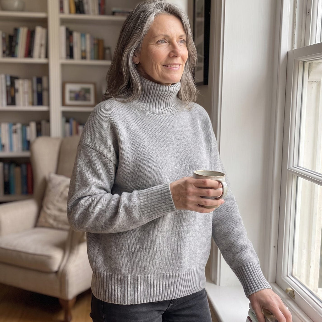 Women's Classic Relaxed Fit Turtleneck Knit Sweater