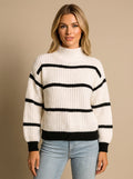Women's Striped Chunky Knit Mock Neck Sweater