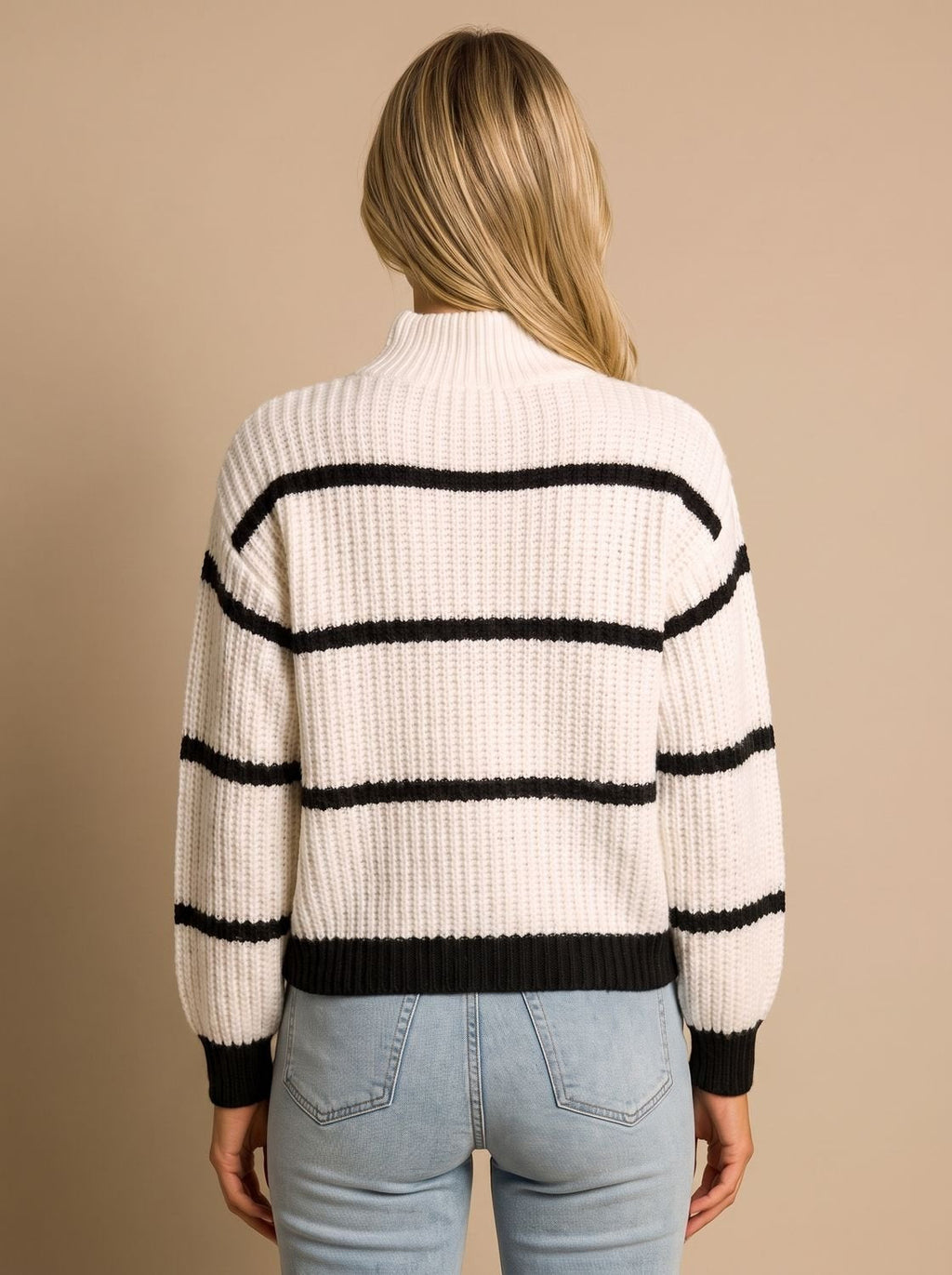 Women's Striped Chunky Knit Mock Neck Sweater