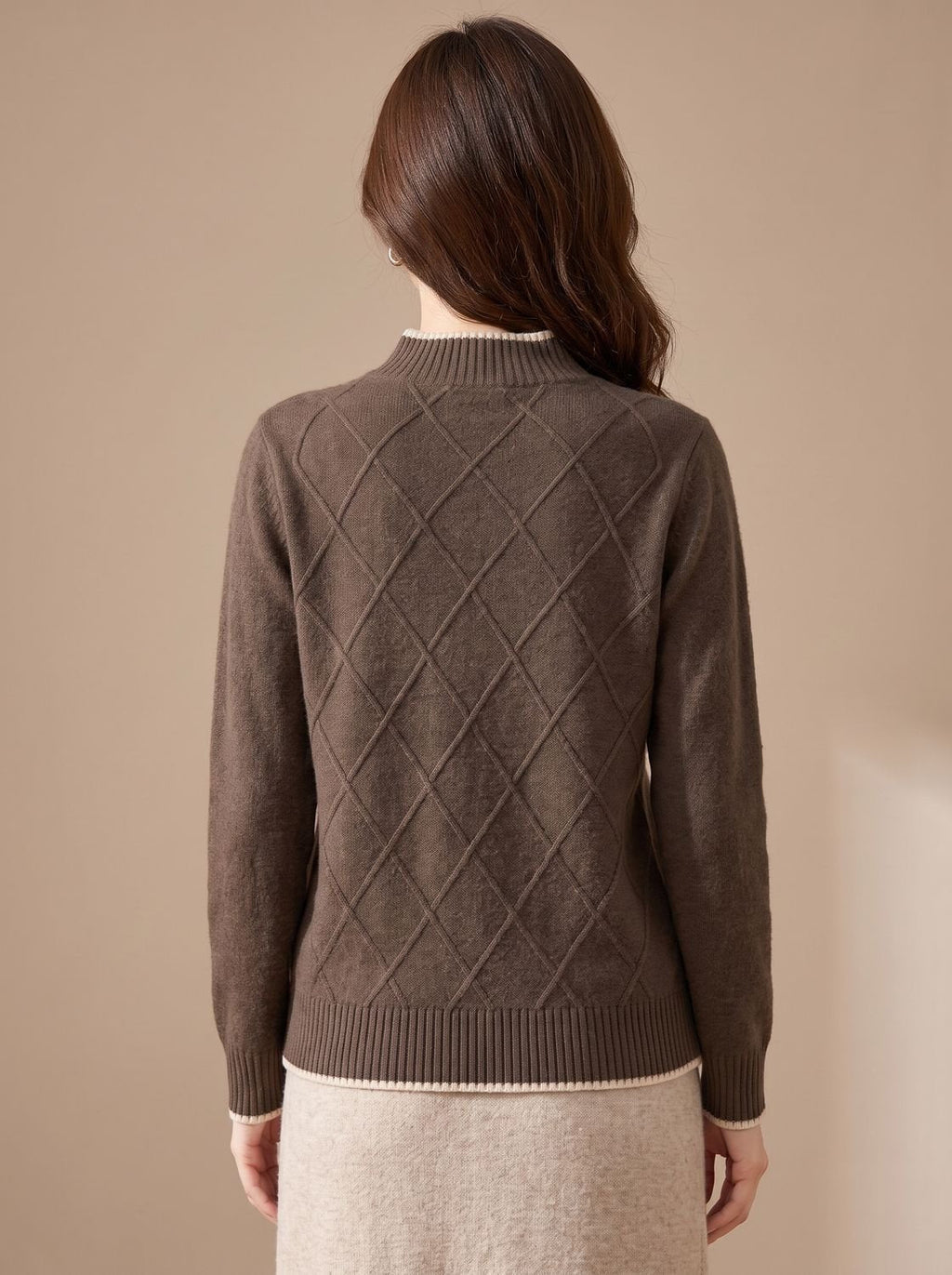 Women's Mock Neck Diamond Pattern Knit Sweater