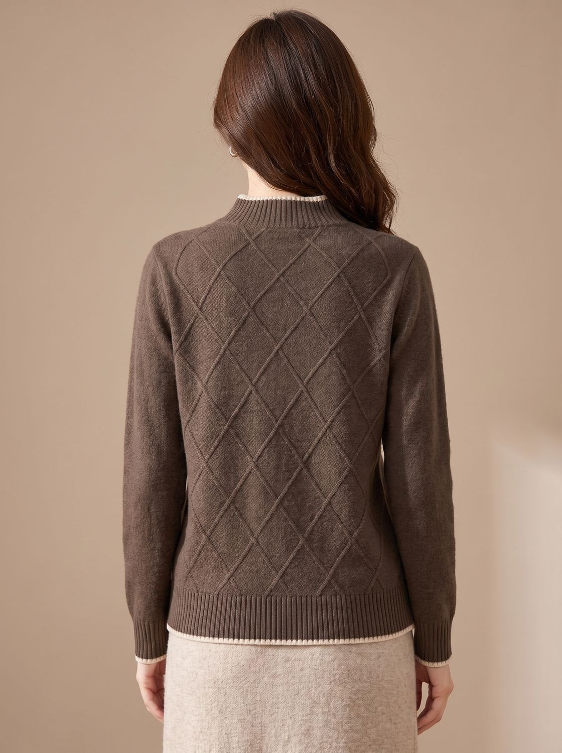 Women's Mock Neck Diamond Pattern Knit Sweater
