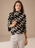 Women's Geometric Jacquard Mock Neck Knit Sweater