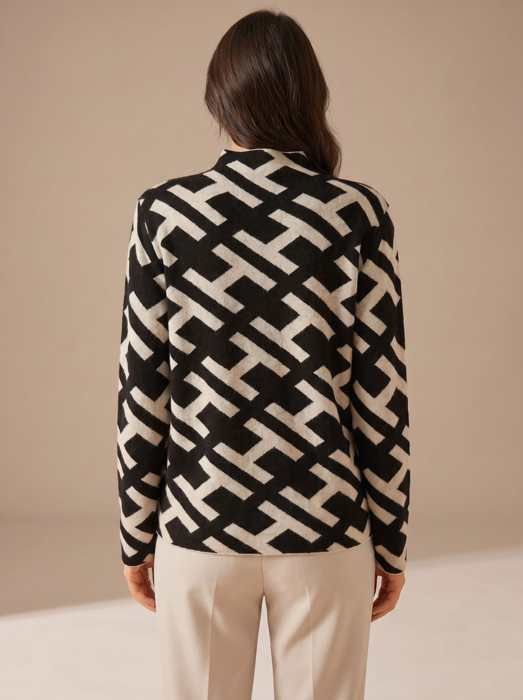 Women's Geometric Jacquard Mock Neck Knit Sweater