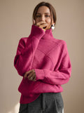 Pull décontracté à col roulé en maille à losanges pour femme