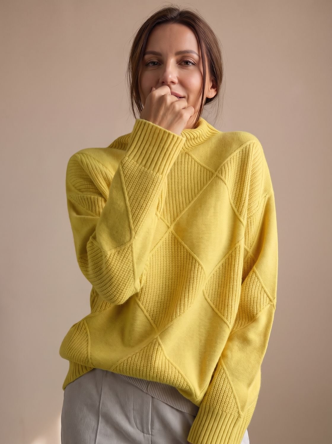 Women's Diamond Knit Turtleneck Relaxed Sweater