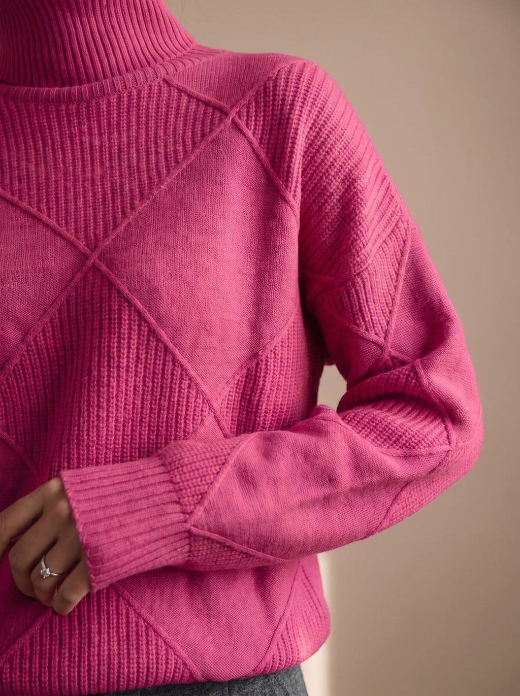 Pull décontracté à col roulé en maille à losanges pour femme