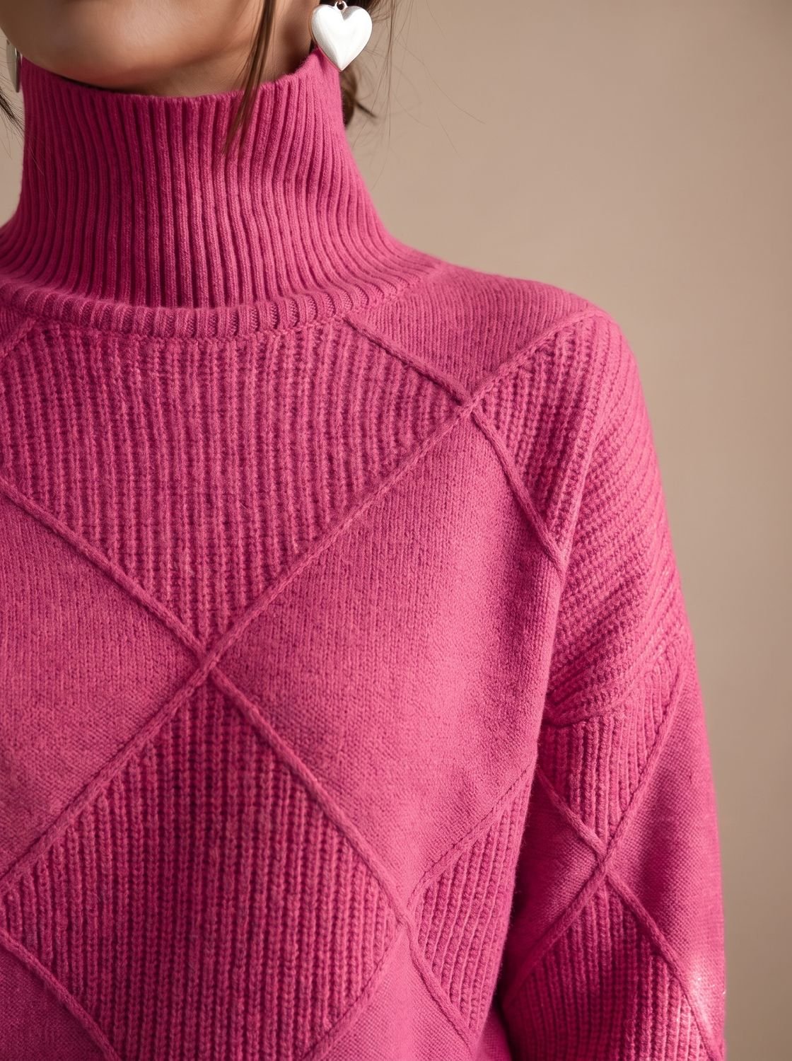 Pull décontracté à col roulé en maille à losanges pour femme
