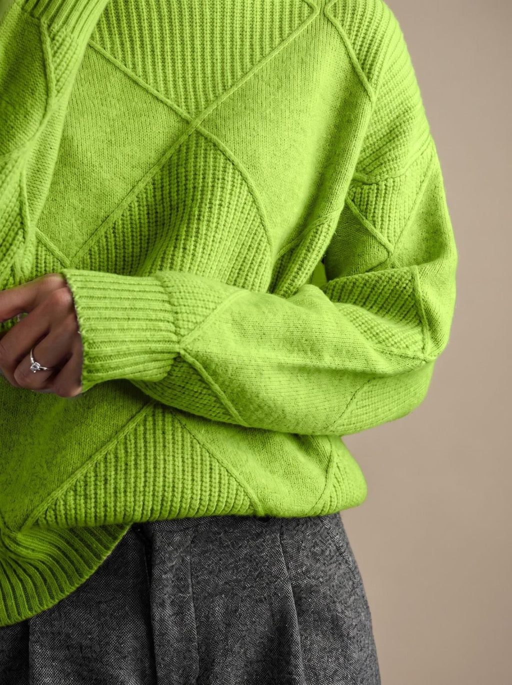 Pull décontracté à col roulé en maille à losanges pour femme