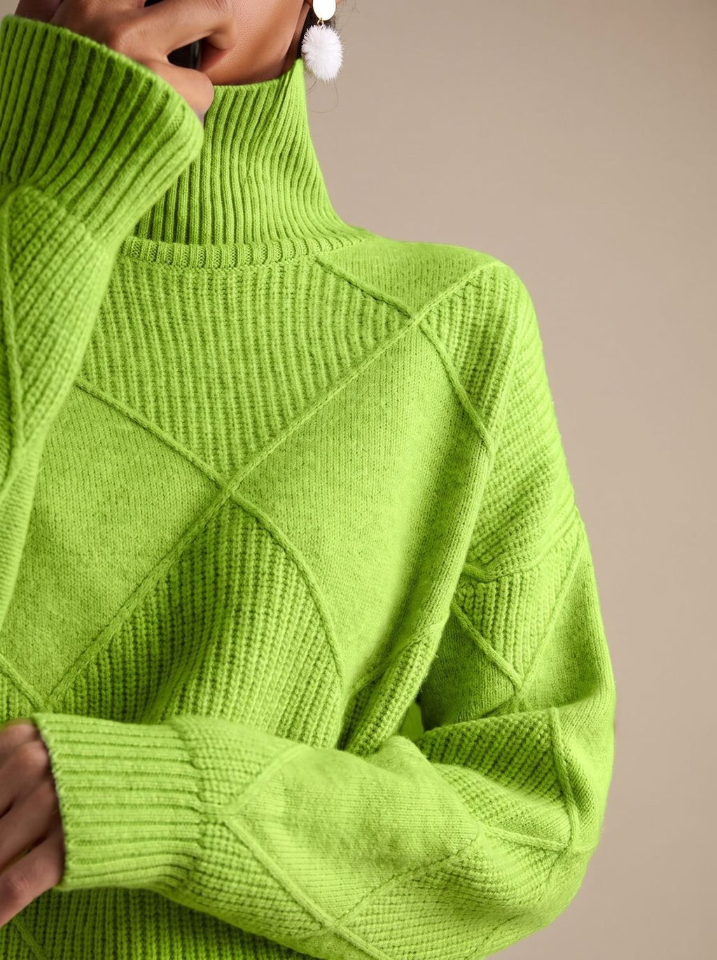 Pull décontracté à col roulé en maille à losanges pour femme