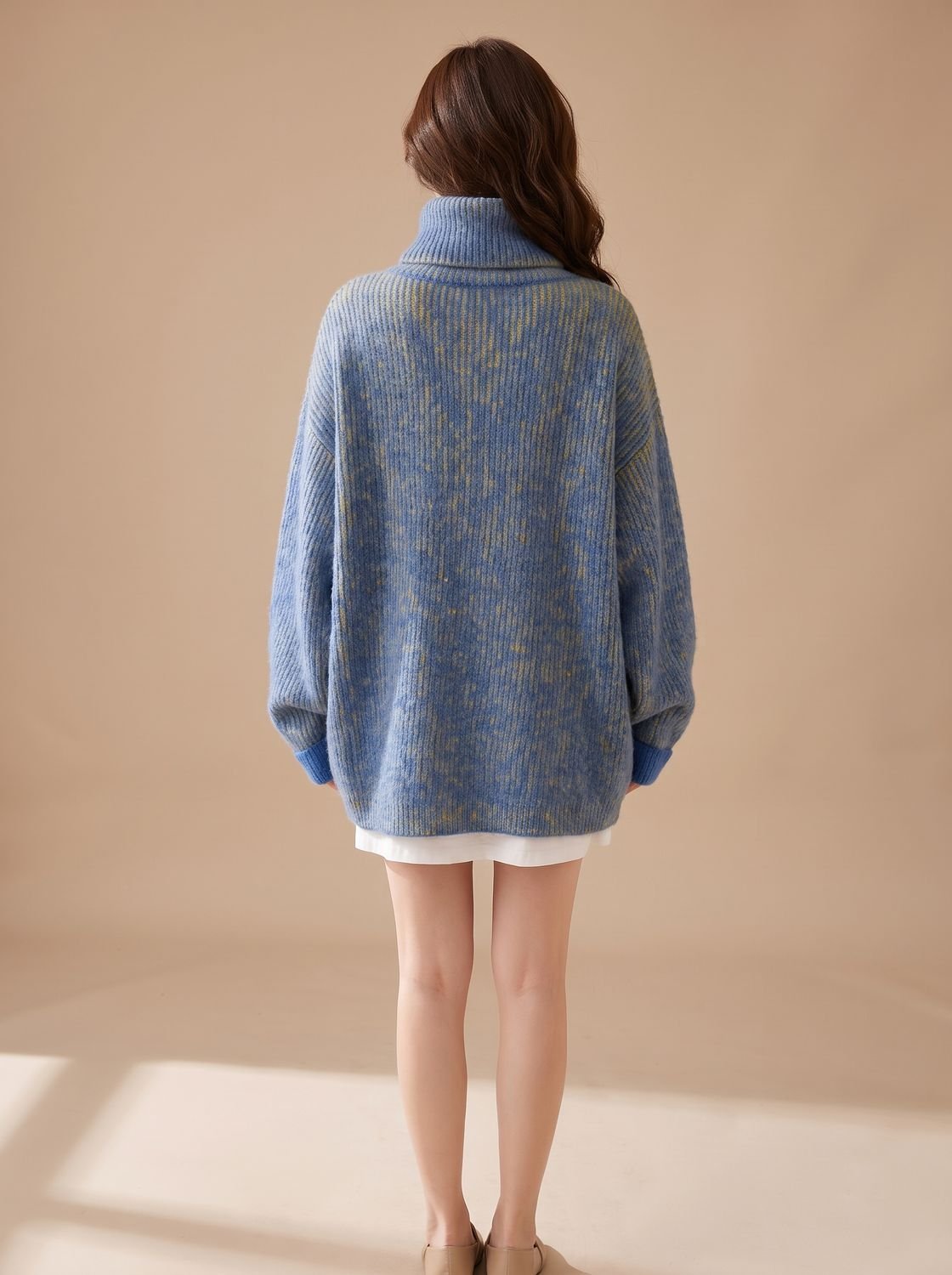 Women's Oversized Speckled Knit Turtleneck Sweater