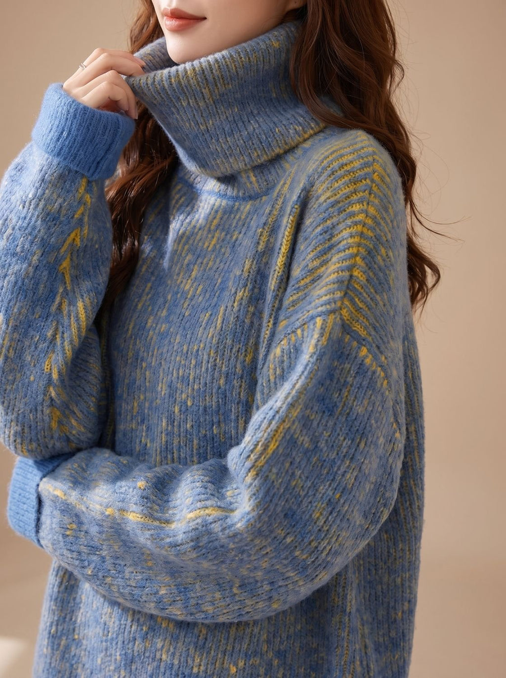 Women's Oversized Speckled Knit Turtleneck Sweater