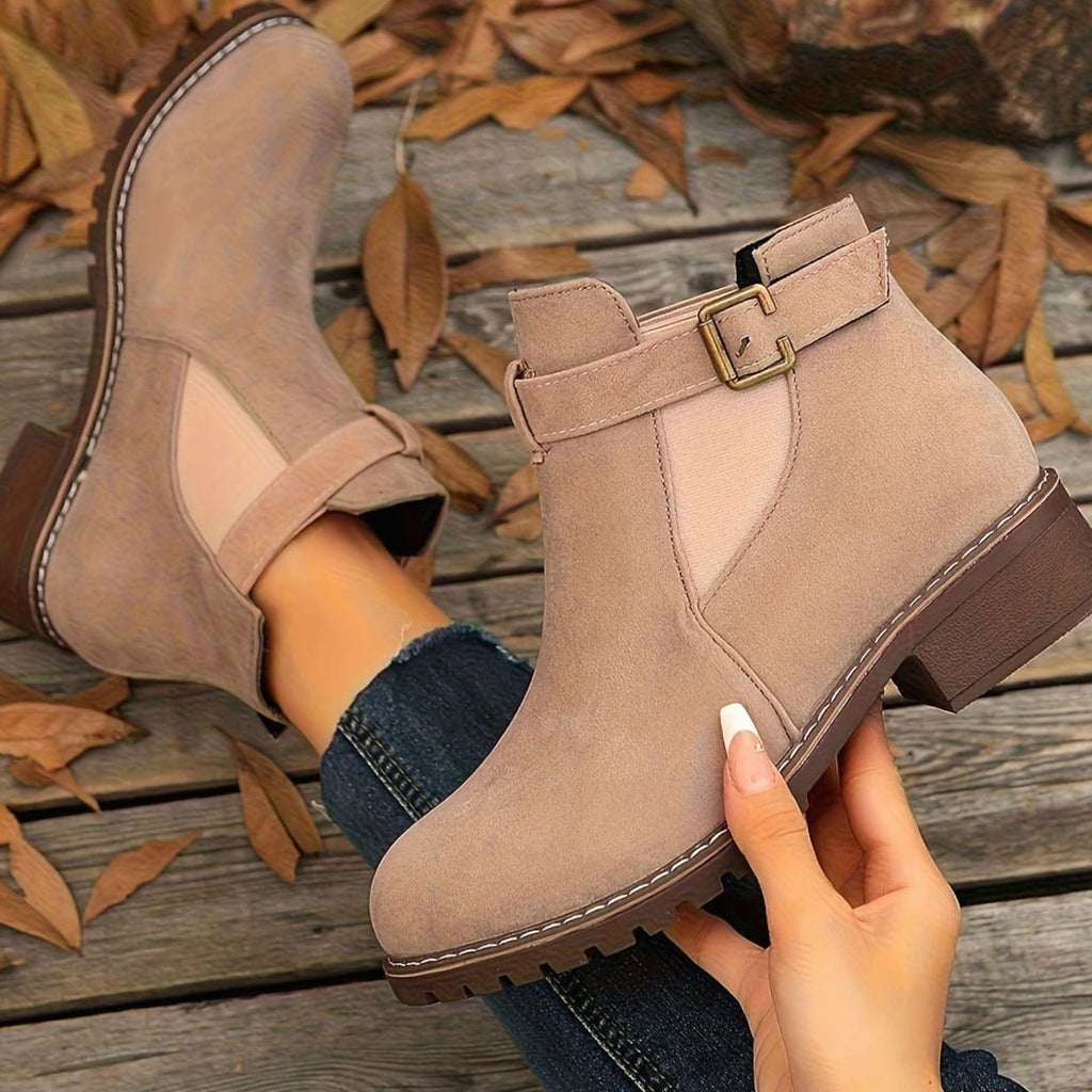 Women’s Suede-Look Buckle Strap Chelsea Ankle Boots