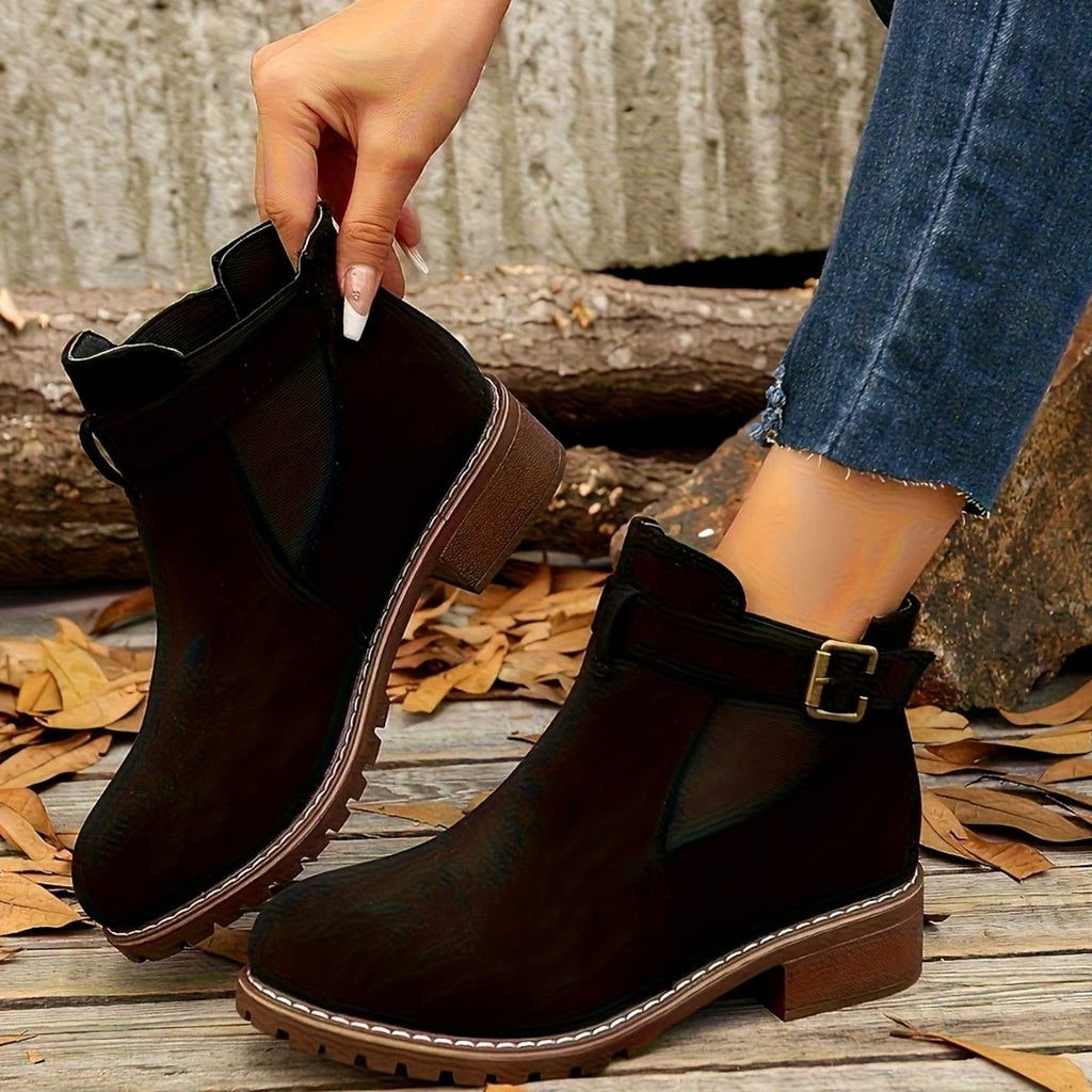 Women’s Suede-Look Buckle Strap Chelsea Ankle Boots
