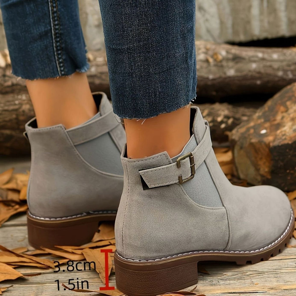 Women’s Suede-Look Buckle Strap Chelsea Ankle Boots