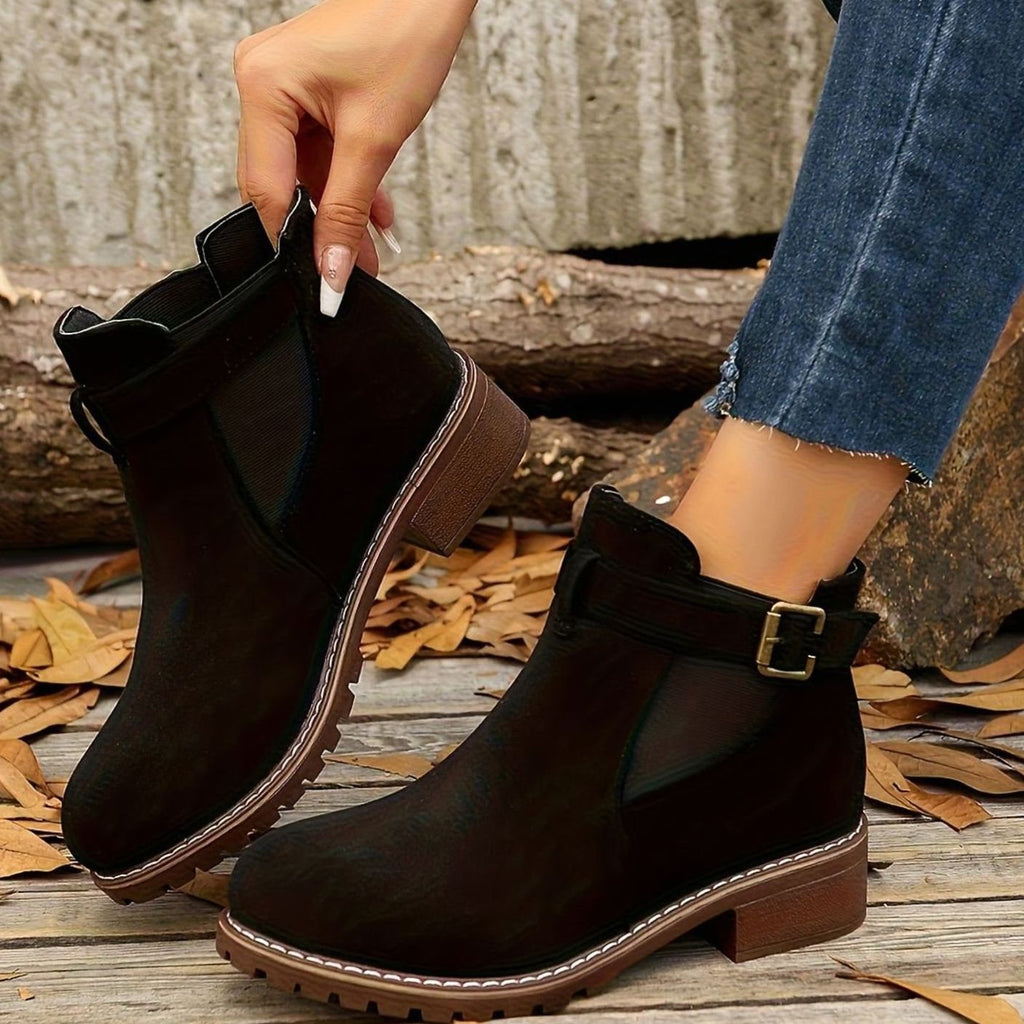 Women’s Suede-Look Buckle Strap Chelsea Ankle Boots