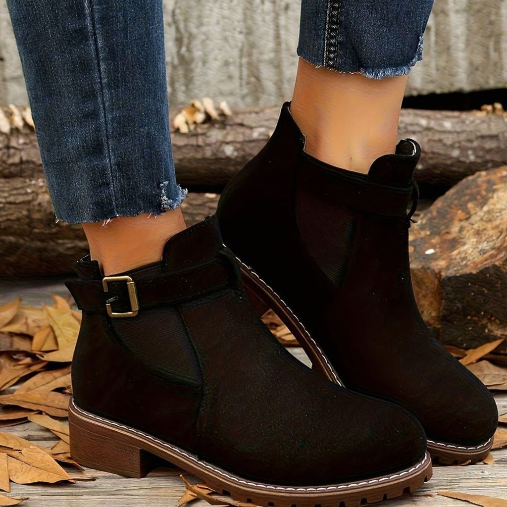 Women’s Suede-Look Buckle Strap Chelsea Ankle Boots