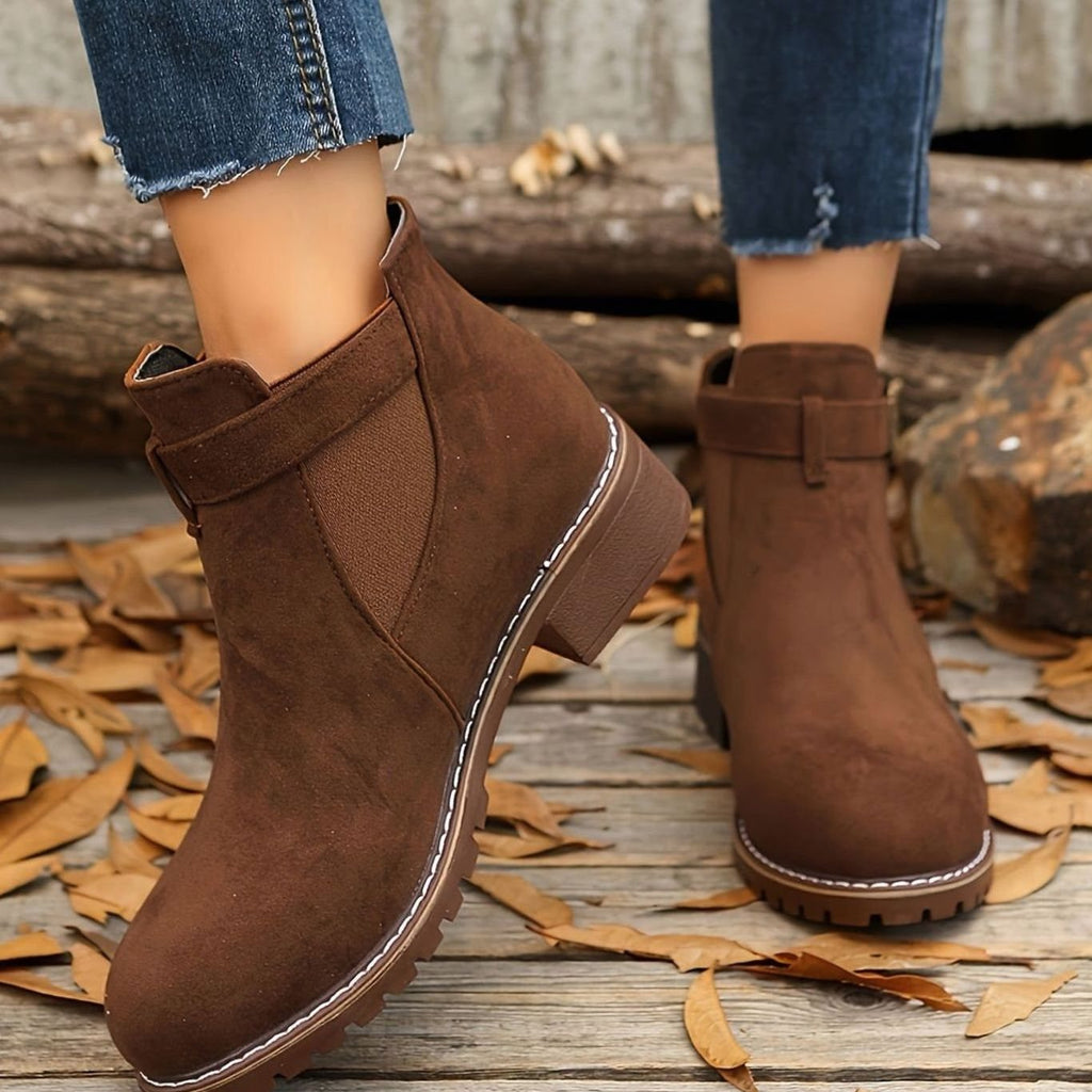 Women’s Suede-Look Buckle Strap Chelsea Ankle Boots