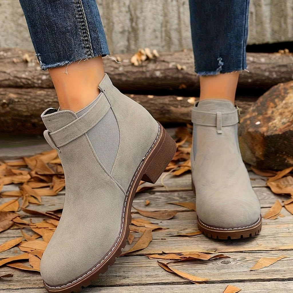 Women’s Suede-Look Buckle Strap Chelsea Ankle Boots