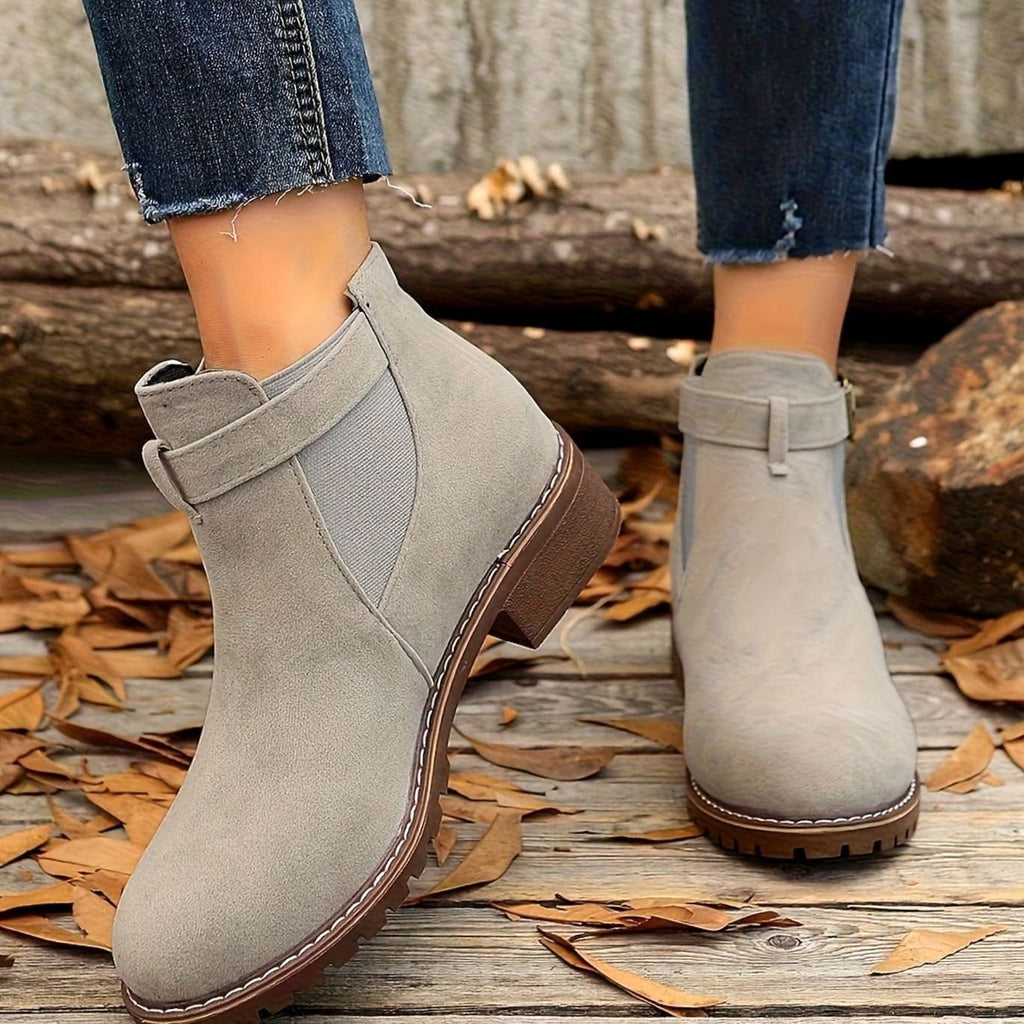 Women’s Suede-Look Buckle Strap Chelsea Ankle Boots