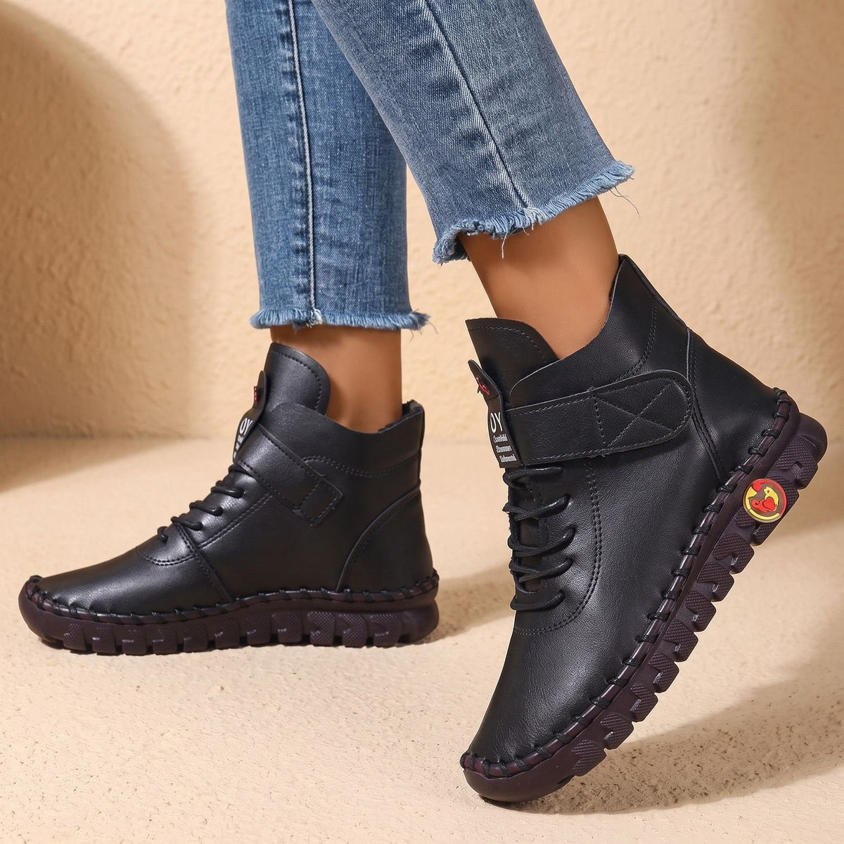 Women’s Hand-Stitched Look Lace-Up Strap Comfort Ankle Boots