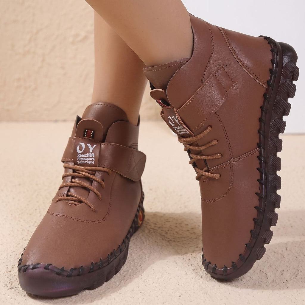 Women’s Hand-Stitched Look Lace-Up Strap Comfort Ankle Boots