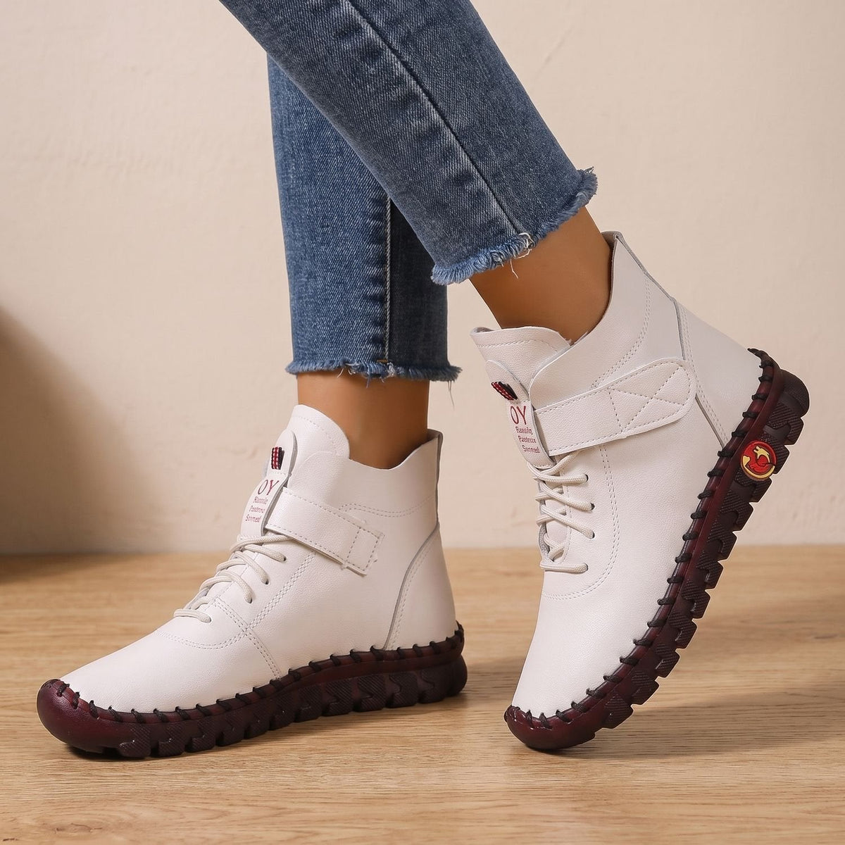 Women’s Hand-Stitched Look Lace-Up Strap Comfort Ankle Boots