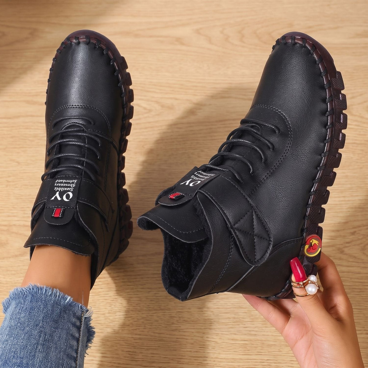 Women’s Hand-Stitched Look Lace-Up Strap Comfort Ankle Boots