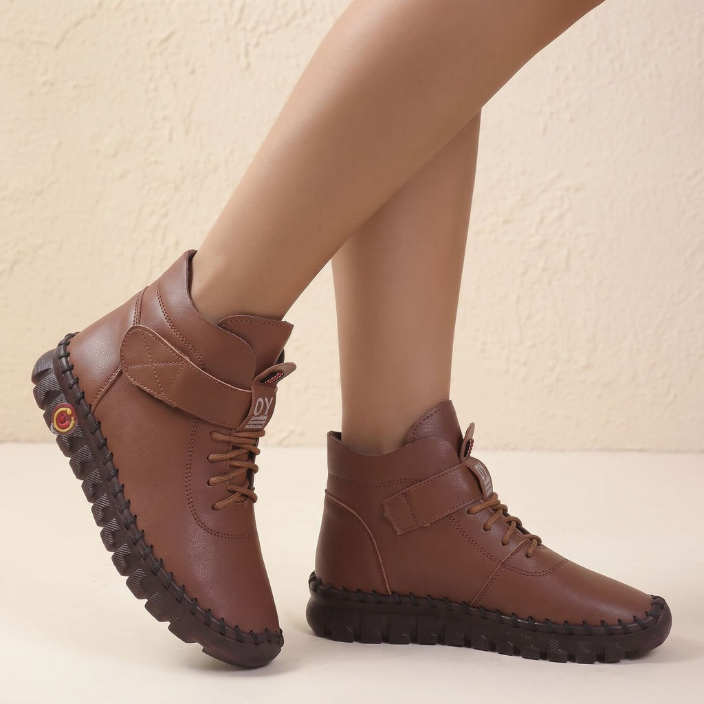 Women’s Hand-Stitched Look Lace-Up Strap Comfort Ankle Boots
