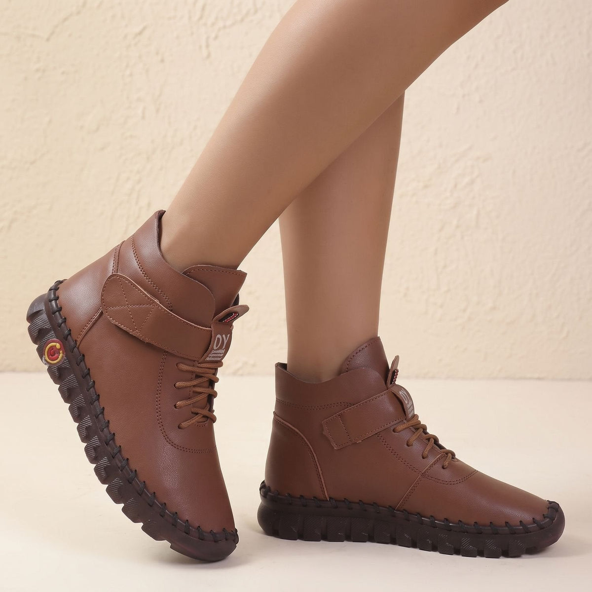Women’s Hand-Stitched Look Lace-Up Strap Comfort Ankle Boots