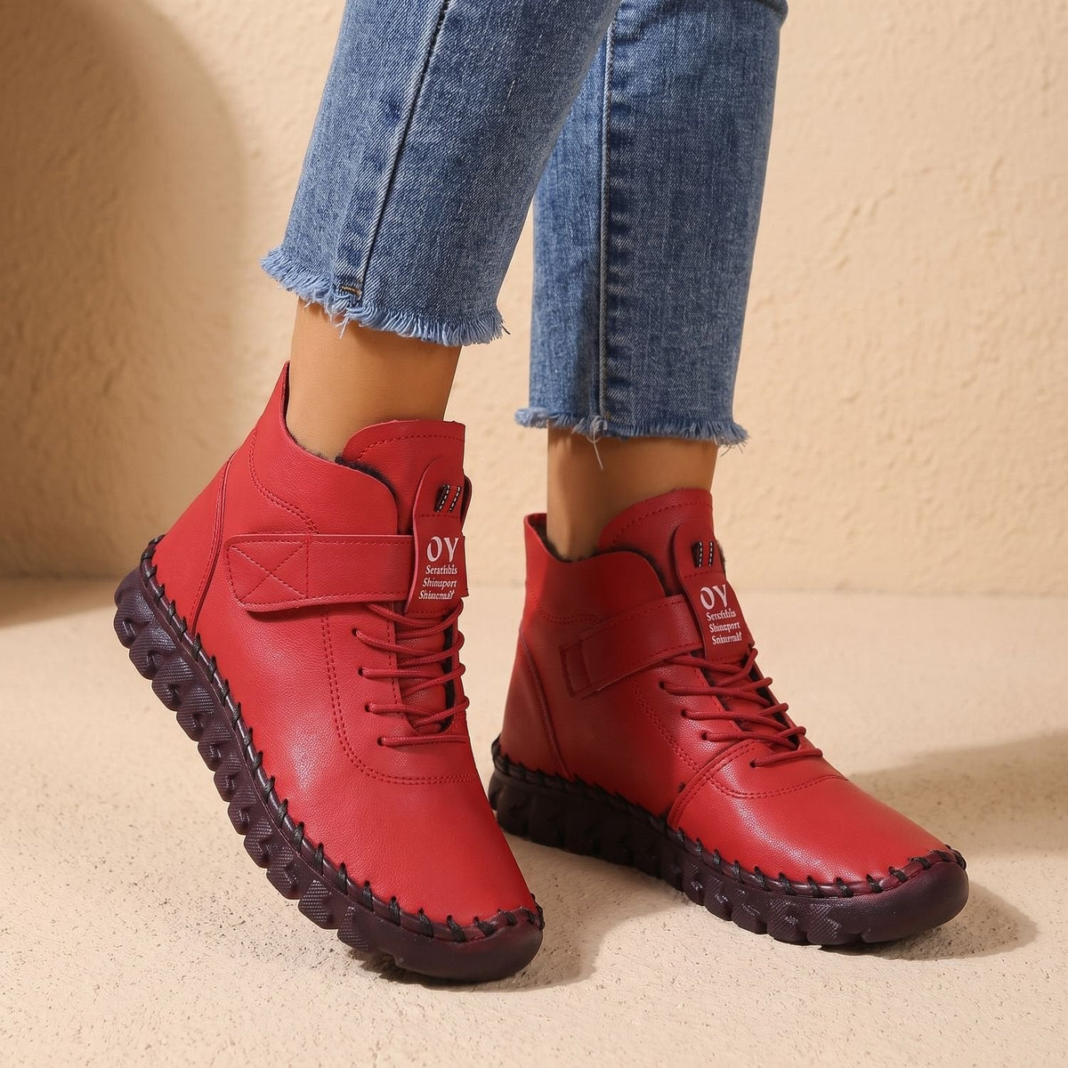 Women’s Hand-Stitched Look Lace-Up Strap Comfort Ankle Boots