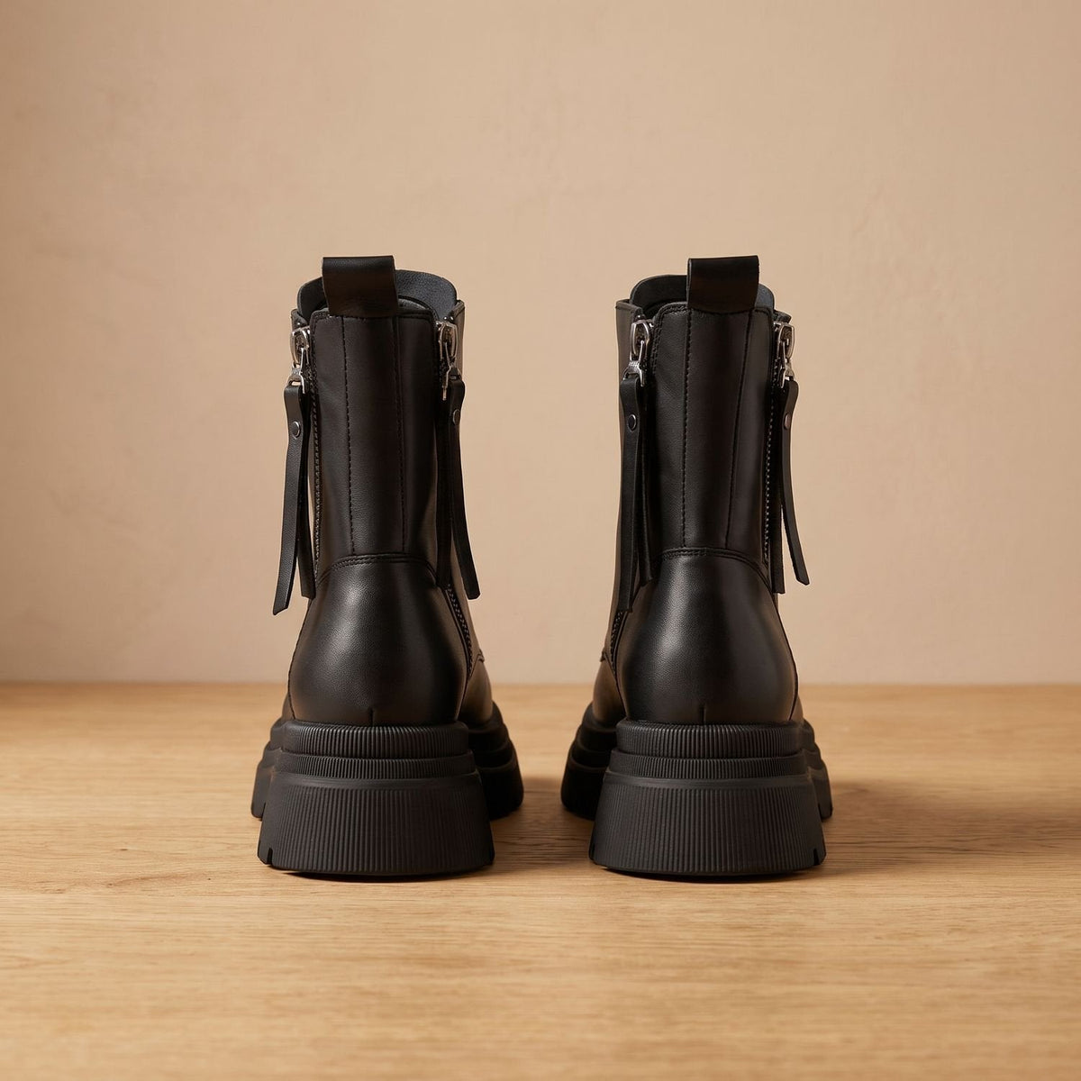 Women’s Leather-Look Lace-Up Platform Combat Boots with Side Zip
