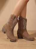 Women’s Embroidered Leather-Look Western Mid-Calf Cowboy Boots